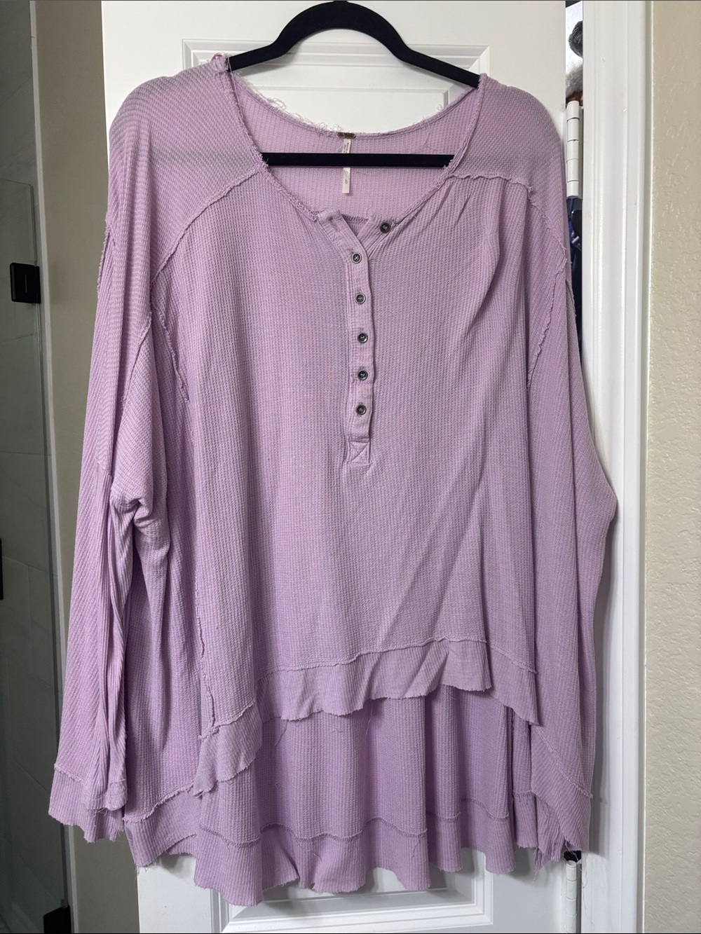Free People Lavender Waffle Henley Long Sleeve Top